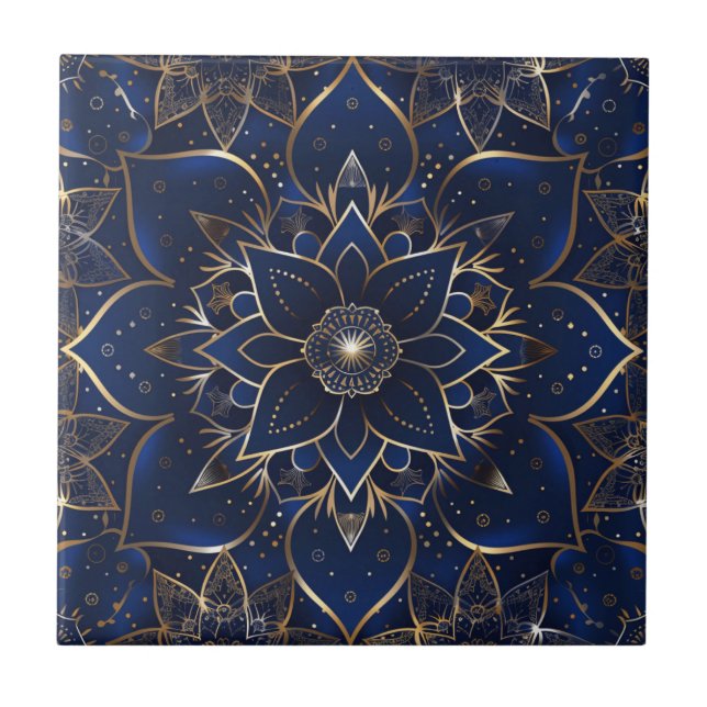Decoração do índio Azulejo Azul Mandala Português (Frente)