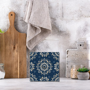 Decoração do índio Azulejo Azul Mandala Português