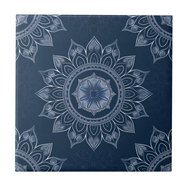 Decoração do índio Azulejo Azul Mandala Português (Frente)