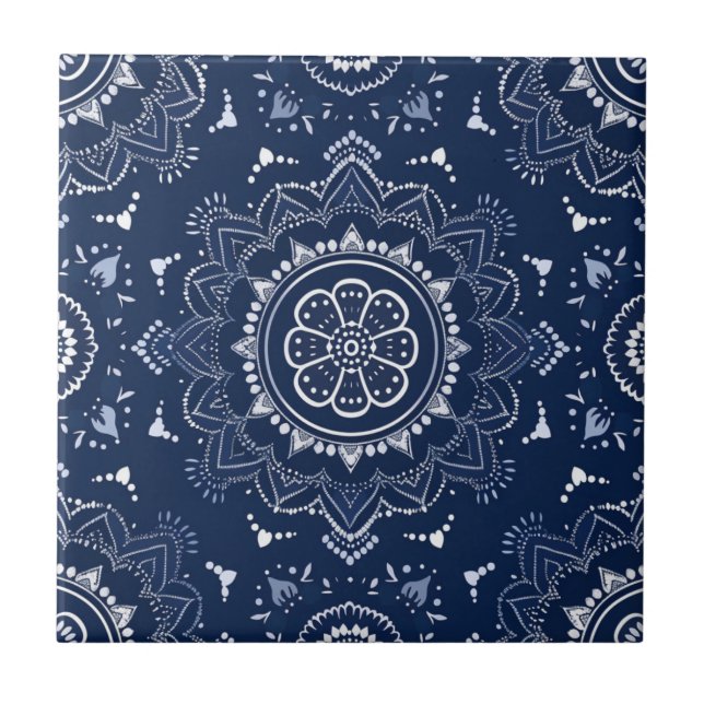 Decoração do índio Azulejo Azul Mandala Português (Frente)