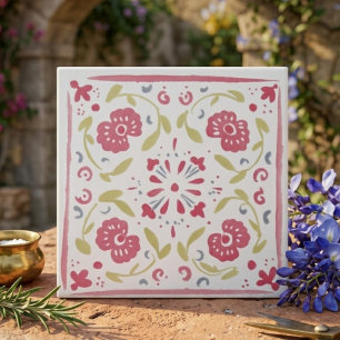 Decoração Floral em Arte Popular Rosa e Oliva