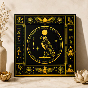 Decoração Símbolo Egípcio Falcão Hórus Ouro Preto