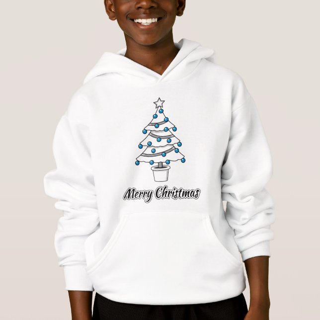 Decorações Azuis da Árvore de Natal Branco - Feliz (Frente)