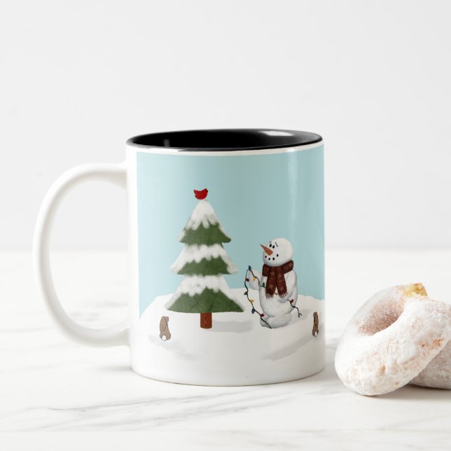 Decorando a caneca do boneco de neve da árvore (Com Donut)