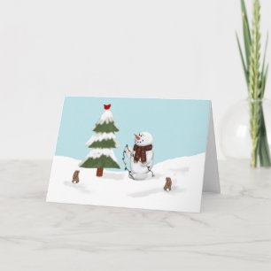 Decorando O Cartão De Natal Da Árvore Snowman