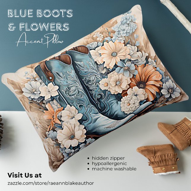 Decorativa Almofada de Acabamento Botas e Flores Azuis (Criador carregado)