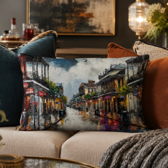 Decorativa Almofada de Acabamento French Quarter 40x30 (New Orleans Art | Affordable Wall Art | Bourbon Street Art Print | French Quarter Cityscape, Jazz Ba)