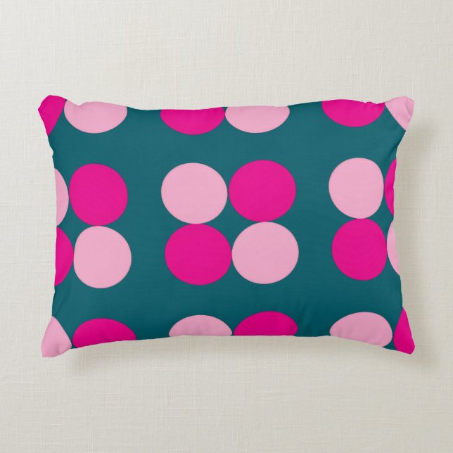 Decorativa Almofada de Acabamento Verde com Círculos Rosa (Frente)