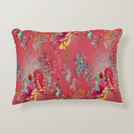 Decorativa Almofada de Acento com Padrão Floral Rosa Vibrante