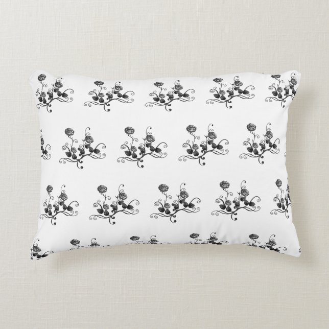 Decorativa Almofada de Acento de Flor Simples Preto e Branco  (Frente)