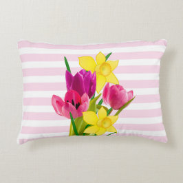 Decorativa Almofada de Acento de Tulipas e Narcisos Rosa
