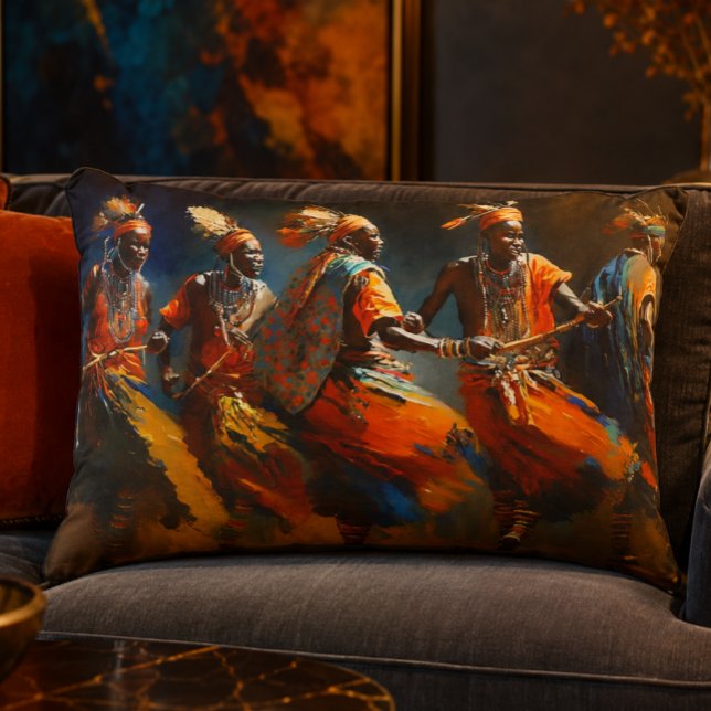 Decorativa Almofada de Acento em Poliéster Escovado dos Guerr (African Wall Art | Maasai Warrior Dance Oil Painting | African Cultural Decor Print Pillow)