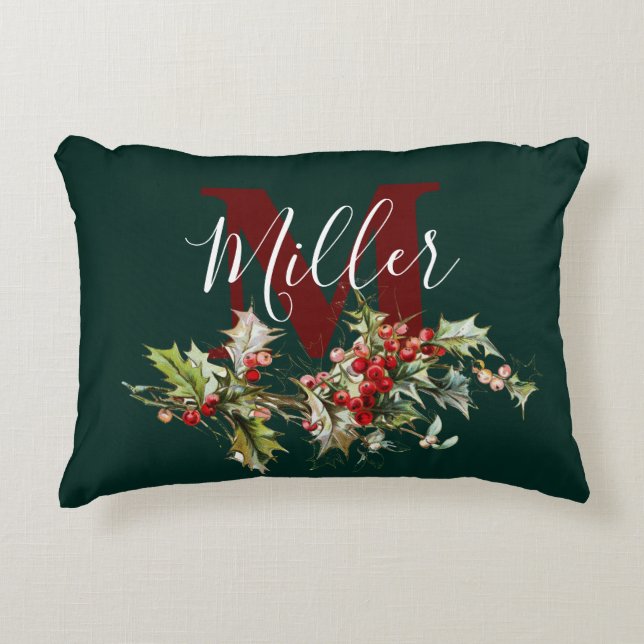 Decorativa Almofada de acento personalizada com azevinho e ba (Frente)