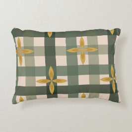 Decorativa Almofada de Acento Xadrez Verde e Folhas