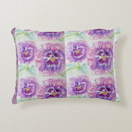 Decorativa Almofada de Aquarela de Pensées Roxas e Rosas