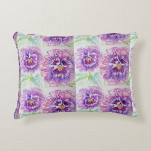 Decorativa Almofada de Aquarela de Pensées Roxas e Rosas