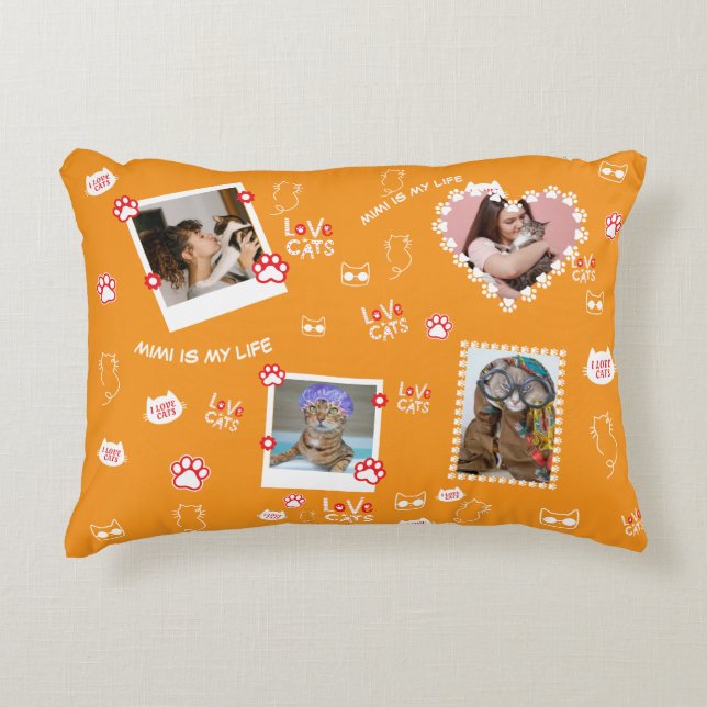 Decorativa Almofada de Gato Personalizada com Fotos do Rosto  (Frente)