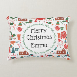 Decorativa Almofada de Natal Feliz Personalizada com Nome