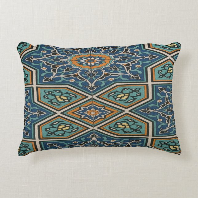 Decorativa Almofada Lombar de Azulejo Persa Turquesa – Tra El (Frente)