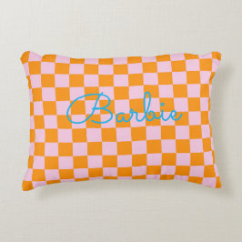 Decorativa Almofada Xadrez Rosa Laranja Azul NOME Decoração J