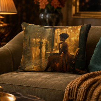 Decorativa Mulher Negra em Paris 16x12 Almofada de Acabamento