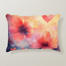 Decorativa Poppies & Hearts – Almofada Romântica de Aquarela