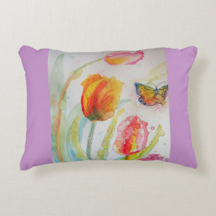 Decorativa Tulipas Rosa Almofada Decoração Aquarela