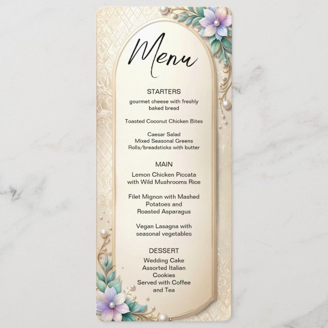 Decorative Floral Frame with Pearls Menu (Frente)