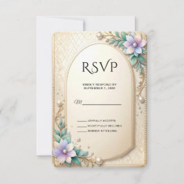 Decorative Floral Frame with Pearls RSVP Card