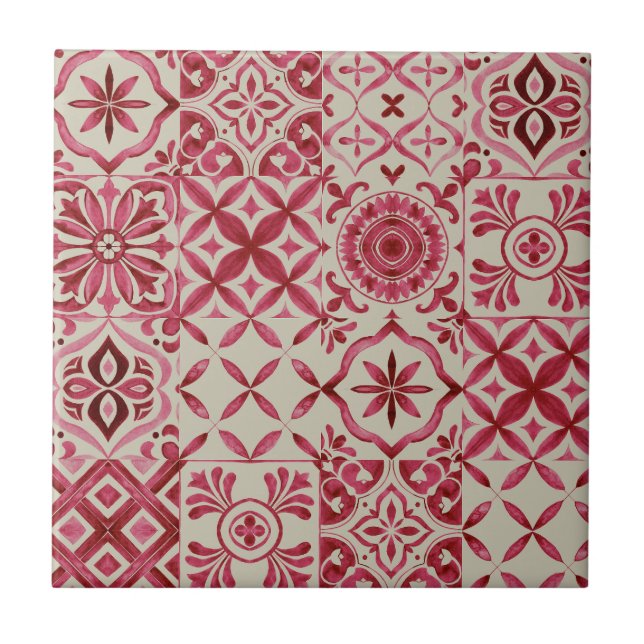 Decorative Red Azulejo Tile Patchwork Pattern (Frente)