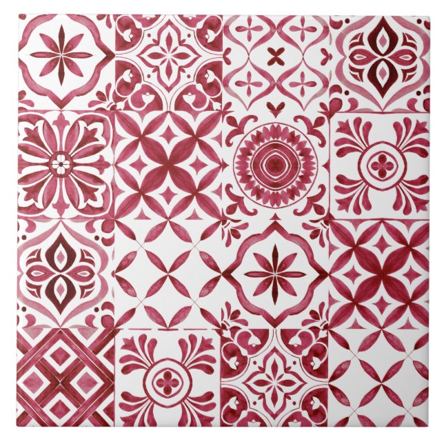 Decorative Red Azulejo Tile Patchwork Pattern (Frente)