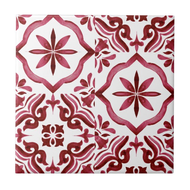 Decorative Red Azulejo Tile Patchwork Pattern (Frente)