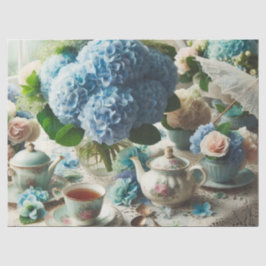 Decoupage Papel de Seda Hortênsia Azul e Bule de C