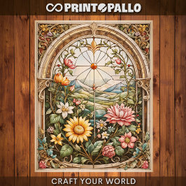 Decoupage - Uma janela de vidro manchado com flore