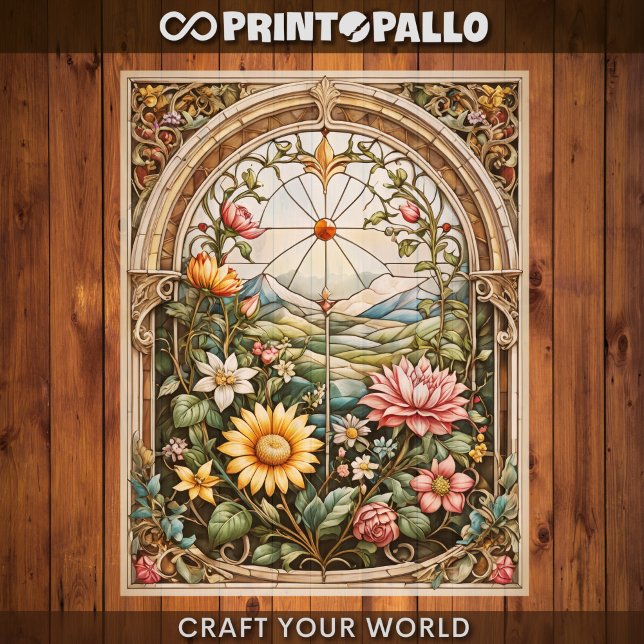 Decoupage - Uma janela de vidro manchado com flore (Criador carregado)