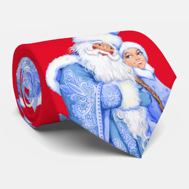 Ded Moroz + Snegurochka necktie - gravata de Natal (Rolled)