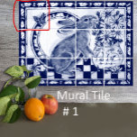 Dedham Blue White Rabbit Bunny Mural Azulejo # 1<br><div class="desc">Este é o Azulejo nº 1 de um mural de azulejo cerâmico com doze azulejos, com um coelho bonito e um cheio vaso de margaridas. Os tons azuis e brancos do marinho escuro são acentuados com uma vidraça rachada. Coelhos e cenouras fazem fronteira com o design. Inspirada pela antiga cerâmica...</div>