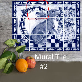 Dedham Blue White Rabbit Bunny Mural Azulejo # 2