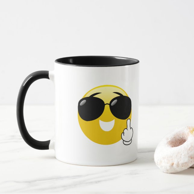 Dedo médio de Emoji com a caneca de café dos (Com Donut)