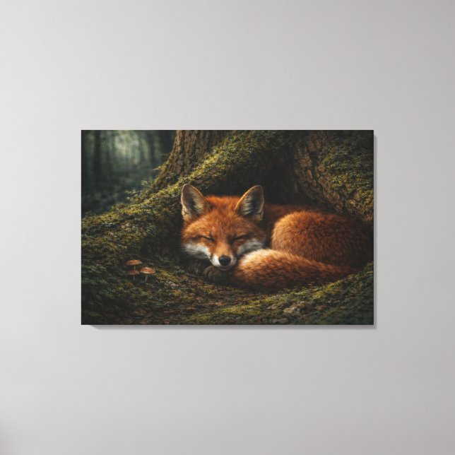 Deep Forest Slumber | Fox Art | Stretched Canvas (Frente)