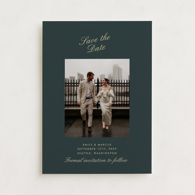 Deep green, cartão de casamento dourado salve a da (Criador carregado)