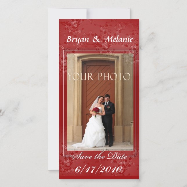 Deep Red Save the Date Weding Cartão com fotos (Frente)