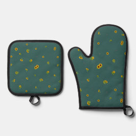 Deep Teal Japanese Sunflower Floral Pattern