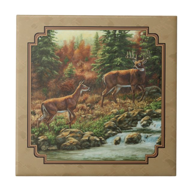 Deer and Stream Waterfall Tan (Frente)