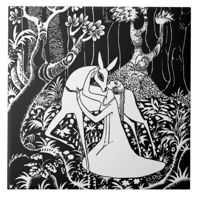 DEER AND WOMAN DECORATIVE TILE (Frente)