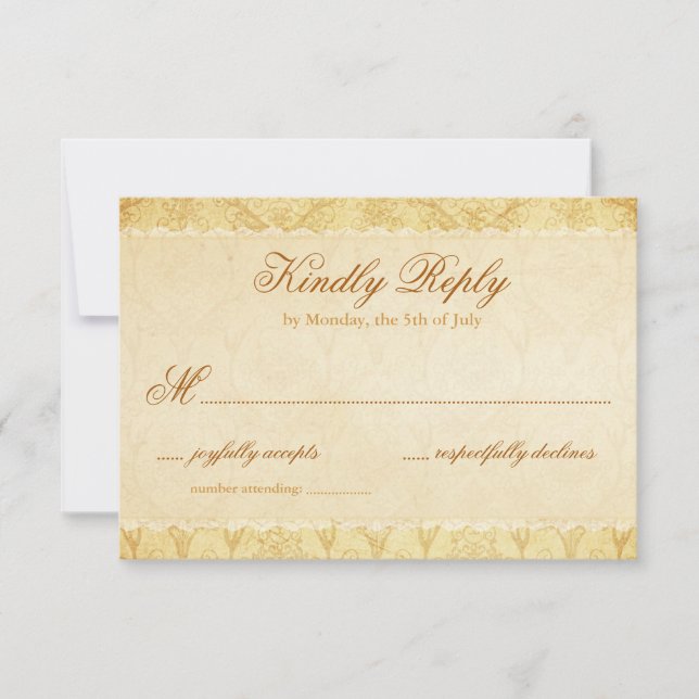 Deer Antler Damask Vintage Cream Weding RSVP (Frente)