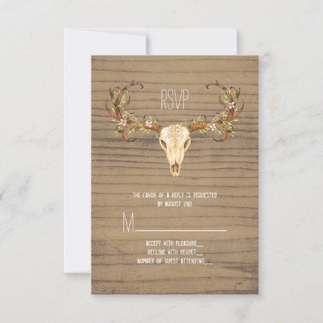 Deer Antler Rustic Wood Southwestern Wedding RSVP (Frente)