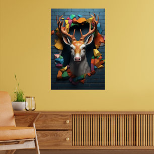 Deer Buck Breaking Out Impressão Trabalho de arte