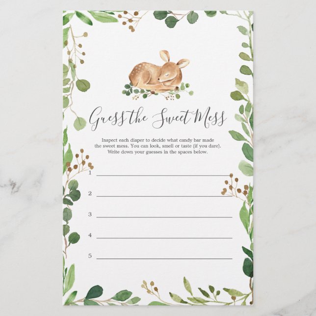 Deer Chá de fraldas Adivinha A Doce Mess (Frente)