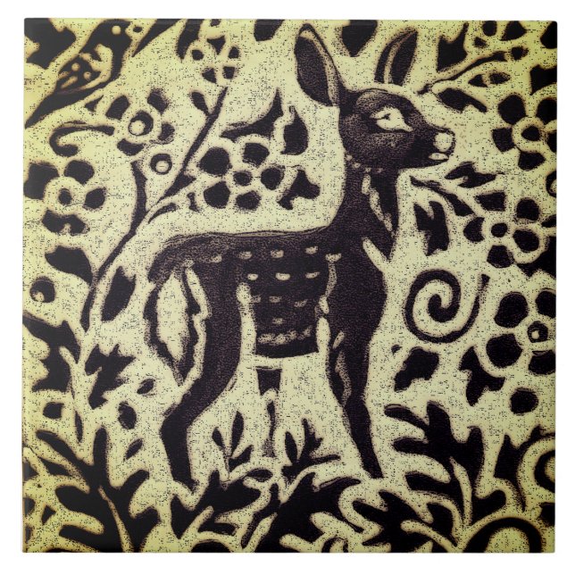 Deer Fawn Cinza Green Stoneware Foliage Woodland (Frente)